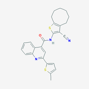 molecular formula C26H23N3OS2 B335086 N-(3-cyano-4,5,6,7,8,9-hexahydrocycloocta[b]thiophen-2-yl)-2-(5-methylthiophen-2-yl)quinoline-4-carboxamide 