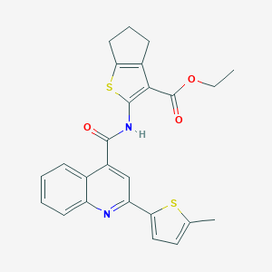 molecular formula C25H22N2O3S2 B335099 ethyl 2-({[2-(5-methyl-2-thienyl)-4-quinolinyl]carbonyl}amino)-5,6-dihydro-4H-cyclopenta[b]thiophene-3-carboxylate 