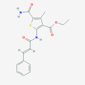 molecular formula C18H18N2O4S B335107 Ethyl 5-(aminocarbonyl)-2-(cinnamoylamino)-4-methyl-3-thiophenecarboxylate 