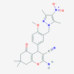 molecular formula C25H27N5O5 B335129 2-Amino-4-[3-(3,5-dimethyl-4-nitro-pyrazol-1-ylmethyl)-4-methoxy-phenyl]-7,7-dimethyl-5-oxo-5,6,7,8-tetrahydro-4H-chromene-3-carbonitrile 