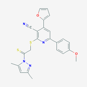 molecular formula C24H20N4O2S2 B335135 2-{[2-(3,5-dimethyl-1H-pyrazol-1-yl)-2-thioxoethyl]sulfanyl}-4-(2-furyl)-6-(4-methoxyphenyl)nicotinonitrile 
