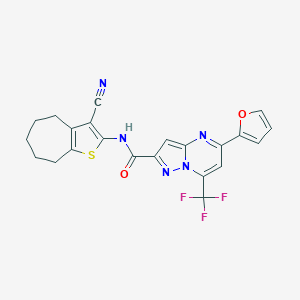 molecular formula C22H16F3N5O2S B335137 N-(3-cyano-5,6,7,8-tetrahydro-4H-cyclohepta[b]thiophen-2-yl)-5-(furan-2-yl)-7-(trifluoromethyl)pyrazolo[1,5-a]pyrimidine-2-carboxamide 