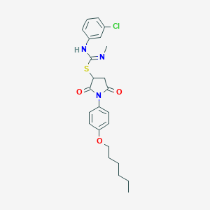 molecular formula C24H28ClN3O3S B335140 1-[4-(hexyloxy)phenyl]-2,5-dioxopyrrolidin-3-yl N'-(3-chlorophenyl)-N-methylcarbamimidothioate 