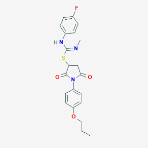 molecular formula C21H22FN3O3S B335146 2,5-dioxo-1-(4-propoxyphenyl)pyrrolidin-3-yl N'-(4-fluorophenyl)-N-methylcarbamimidothioate 