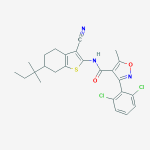 molecular formula C25H25Cl2N3O2S B335147 N-[3-cyano-6-(2-methylbutan-2-yl)-4,5,6,7-tetrahydro-1-benzothiophen-2-yl]-3-(2,6-dichlorophenyl)-5-methyl-1,2-oxazole-4-carboxamide 
