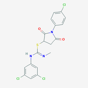 molecular formula C18H14Cl3N3O2S B335148 1-(4-chlorophenyl)-2,5-dioxopyrrolidin-3-yl N'-(3,5-dichlorophenyl)-N-methylcarbamimidothioate 
