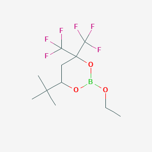 molecular formula C11H17BF6O3 B033515 1,3,2-Dioxaborinane, 6-tert-butyl-2-methoxy-4,4-bis(trifluoromethyl)- CAS No. 100991-78-4