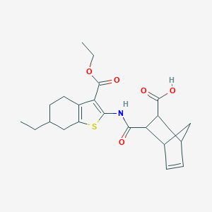 molecular formula C22H27NO5S B335195 3-({[3-(Ethoxycarbonyl)-6-ethyl-4,5,6,7-tetrahydro-1-benzothien-2-yl]amino}carbonyl)bicyclo[2.2.1]hept-5-ene-2-carboxylic acid 
