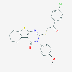 molecular formula C25H21ClN2O3S2 B335199 2-{[2-(4-chlorophenyl)-2-oxoethyl]sulfanyl}-3-(4-methoxyphenyl)-5,6,7,8-tetrahydro[1]benzothieno[2,3-d]pyrimidin-4(3H)-one 