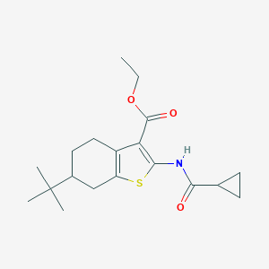 molecular formula C19H27NO3S B335208 Ethyl 6-tert-butyl-2-[(cyclopropylcarbonyl)amino]-4,5,6,7-tetrahydro-1-benzothiophene-3-carboxylate 