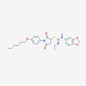 molecular formula C26H31N3O5S B335213 1-[4-(hexyloxy)phenyl]-2,5-dioxopyrrolidin-3-yl N'-1,3-benzodioxol-5-yl-N-ethylcarbamimidothioate 