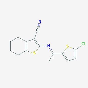 molecular formula C15H13ClN2S2 B335225 2-{[1-(5-Chloro-2-thienyl)ethylidene]amino}-4,5,6,7-tetrahydro-1-benzothiophene-3-carbonitrile 