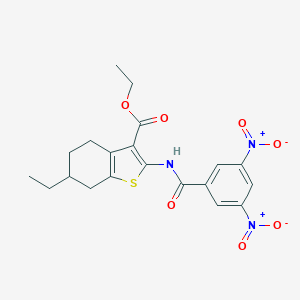 molecular formula C20H21N3O7S B335241 Ethyl 2-({3,5-bisnitrobenzoyl}amino)-6-ethyl-4,5,6,7-tetrahydro-1-benzothiophene-3-carboxylate 