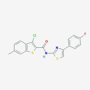 molecular formula C19H12ClFN2OS2 B335247 3-chloro-N-[4-(4-fluorophenyl)-1,3-thiazol-2-yl]-6-methyl-1-benzothiophene-2-carboxamide 