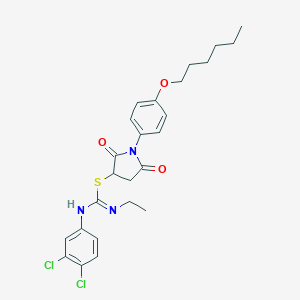 molecular formula C25H29Cl2N3O3S B335256 1-[4-(hexyloxy)phenyl]-2,5-dioxo-3-pyrrolidinyl N'-(3,4-dichlorophenyl)-N-ethylimidothiocarbamate 