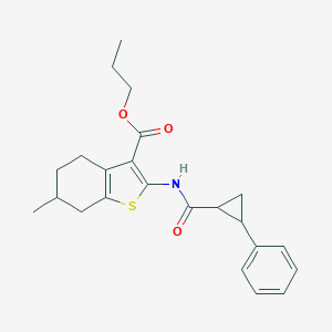 molecular formula C23H27NO3S B335294 Propyl 6-methyl-2-{[(2-phenylcyclopropyl)carbonyl]amino}-4,5,6,7-tetrahydro-1-benzothiophene-3-carboxylate 