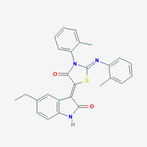 molecular formula C27H23N3O2S B335295 (5Z)-5-(5-ethyl-2-oxo-1H-indol-3-ylidene)-3-(2-methylphenyl)-2-(2-methylphenyl)imino-1,3-thiazolidin-4-one 