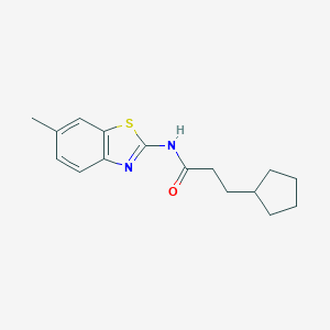 molecular formula C16H20N2OS B335303 3-cyclopentyl-N-(6-methyl-1,3-benzothiazol-2-yl)propanamide 
