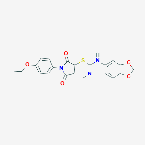molecular formula C22H23N3O5S B335318 1-(4-ethoxyphenyl)-2,5-dioxo-3-pyrrolidinyl N'-(1,3-benzodioxol-5-yl)-N-ethylimidothiocarbamate 
