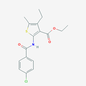molecular formula C17H18ClNO3S B335343 Ethyl 2-{[(4-chlorophenyl)carbonyl]amino}-4-ethyl-5-methylthiophene-3-carboxylate 