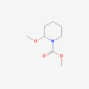 molecular formula C8H15NO3 B3353755 1-Piperidinecarboxylic acid, 2-methoxy-, methyl ester CAS No. 56475-86-6