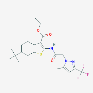 molecular formula C22H28F3N3O3S B335390 ethyl 6-tert-butyl-2-({[5-methyl-3-(trifluoromethyl)-1H-pyrazol-1-yl]acetyl}amino)-4,5,6,7-tetrahydro-1-benzothiophene-3-carboxylate 