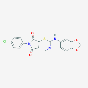 molecular formula C19H16ClN3O4S B335392 1-(4-chlorophenyl)-2,5-dioxopyrrolidin-3-yl N'-1,3-benzodioxol-5-yl-N-methylcarbamimidothioate 