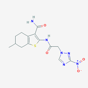 molecular formula C14H16N6O4S B335394 2-[({3-nitro-1H-1,2,4-triazol-1-yl}acetyl)amino]-6-methyl-4,5,6,7-tetrahydro-1-benzothiophene-3-carboxamide 