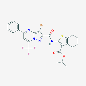 molecular formula C26H22BrF3N4O3S B335395 Isopropyl 2-({[3-bromo-5-phenyl-7-(trifluoromethyl)pyrazolo[1,5-a]pyrimidin-2-yl]carbonyl}amino)-4,5,6,7-tetrahydro-1-benzothiophene-3-carboxylate 