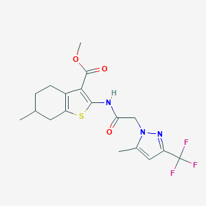 molecular formula C18H20F3N3O3S B335398 methyl 6-methyl-2-({[5-methyl-3-(trifluoromethyl)-1H-pyrazol-1-yl]acetyl}amino)-4,5,6,7-tetrahydro-1-benzothiophene-3-carboxylate 