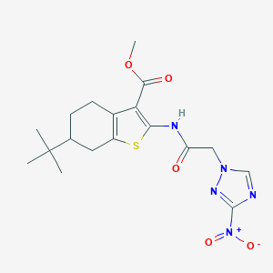 molecular formula C18H23N5O5S B335401 methyl 6-tert-butyl-2-{[(3-nitro-1H-1,2,4-triazol-1-yl)acetyl]amino}-4,5,6,7-tetrahydro-1-benzothiophene-3-carboxylate 