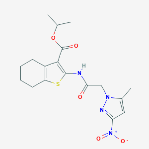 molecular formula C18H22N4O5S B335402 isopropyl 2-[({3-nitro-5-methyl-1H-pyrazol-1-yl}acetyl)amino]-4,5,6,7-tetrahydro-1-benzothiophene-3-carboxylate 