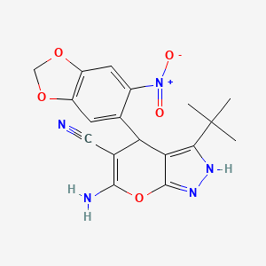 6-Amino-3-tert-butyl-4-(6-nitro-1,3-benzodioxol-5-yl)-1,4-dihydropyrano[2,3-c]pyrazole-5-carbonitrile