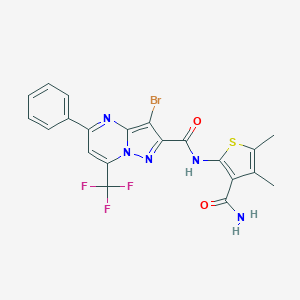 molecular formula C21H15BrF3N5O2S B335415 3-bromo-N-(3-carbamoyl-4,5-dimethylthiophen-2-yl)-5-phenyl-7-(trifluoromethyl)pyrazolo[1,5-a]pyrimidine-2-carboxamide 
