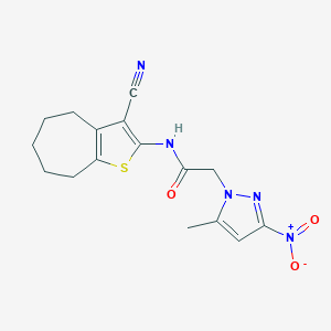 molecular formula C16H17N5O3S B335418 N-(3-cyano-5,6,7,8-tetrahydro-4H-cyclohepta[b]thiophen-2-yl)-2-(5-methyl-3-nitro-1H-pyrazol-1-yl)acetamide 