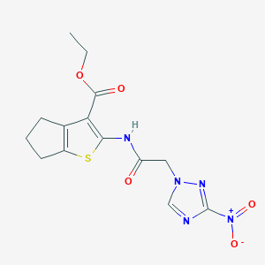 molecular formula C14H15N5O5S B335419 ethyl 2-{[(3-nitro-1H-1,2,4-triazol-1-yl)acetyl]amino}-5,6-dihydro-4H-cyclopenta[b]thiophene-3-carboxylate 