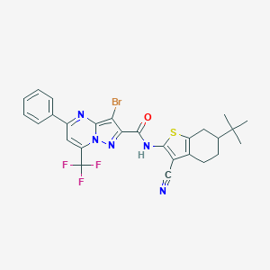 molecular formula C27H23BrF3N5OS B335425 3-bromo-N-(6-tert-butyl-3-cyano-4,5,6,7-tetrahydro-1-benzothiophen-2-yl)-5-phenyl-7-(trifluoromethyl)pyrazolo[1,5-a]pyrimidine-2-carboxamide 
