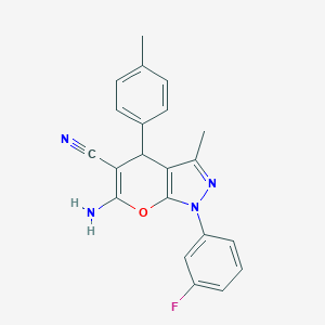 molecular formula C21H17FN4O B335427 6-Amino-1-(3-fluorophenyl)-3-methyl-4-(4-methylphenyl)-1,4-dihydropyrano[2,3-c]pyrazole-5-carbonitrile 