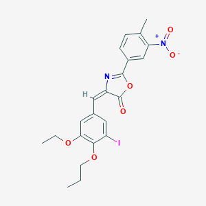 molecular formula C22H21IN2O6 B335439 4-(3-ethoxy-5-iodo-4-propoxybenzylidene)-2-{3-nitro-4-methylphenyl}-1,3-oxazol-5(4H)-one 
