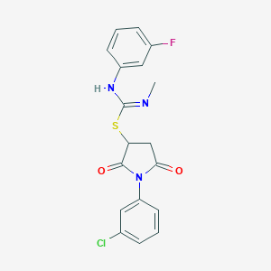 molecular formula C18H15ClFN3O2S B335443 1-(3-chlorophenyl)-2,5-dioxo-3-pyrrolidinyl N'-(3-fluorophenyl)-N-methylimidothiocarbamate 