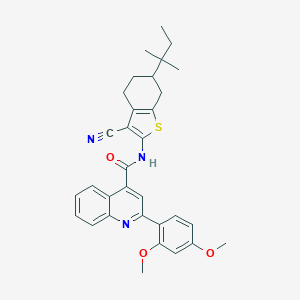 molecular formula C32H33N3O3S B335450 N-[3-cyano-6-(2-methylbutan-2-yl)-4,5,6,7-tetrahydro-1-benzothiophen-2-yl]-2-(2,4-dimethoxyphenyl)quinoline-4-carboxamide 