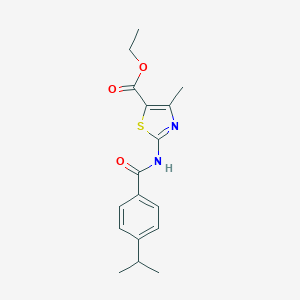 molecular formula C17H20N2O3S B335462 Ethyl 2-[(4-isopropylbenzoyl)amino]-4-methyl-1,3-thiazole-5-carboxylate 