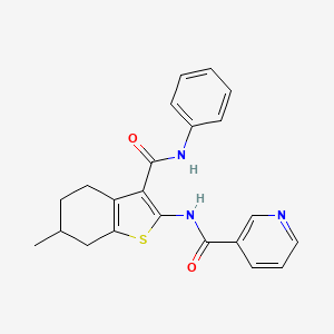 molecular formula C22H21N3O2S B3354639 N-[6-methyl-3-(phenylcarbamoyl)-4,5,6,7-tetrahydro-1-benzothiophen-2-yl]pyridine-3-carboxamide CAS No. 6050-42-6