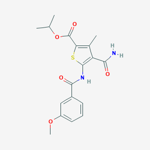 molecular formula C18H20N2O5S B335469 Isopropyl 4-(aminocarbonyl)-5-[(3-methoxybenzoyl)amino]-3-methyl-2-thiophenecarboxylate 