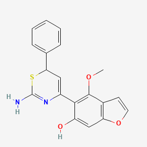 molecular formula C19H16N2O3S B3354922 5-(2-Amino-6-phenyl-6H-1,3-thiazin-4-yl)-4-methoxy-1-benzofuran-6-ol CAS No. 61340-62-3