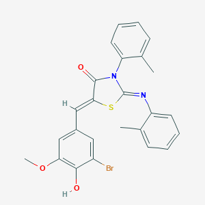 molecular formula C25H21BrN2O3S B335514 5-(3-Bromo-4-hydroxy-5-methoxybenzylidene)-3-(2-methylphenyl)-2-[(2-methylphenyl)imino]-1,3-thiazolidin-4-one 