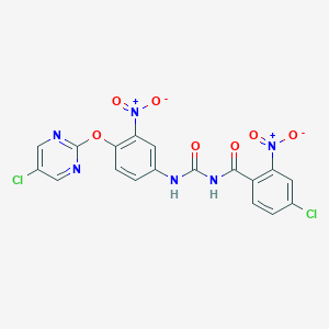 molecular formula C18H10Cl2N6O7 B033552 Benzamide, 4-chloro-N-(((4-((5-chloro-2-pyrimidinyl)oxy)-3-nitrophenyl)amino)carbonyl)-2-nitro- CAS No. 103829-04-5