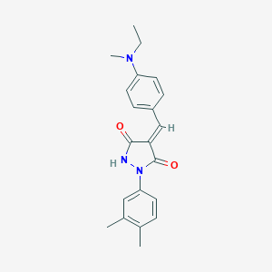 molecular formula C21H23N3O2 B335533 1-(3,4-Dimethylphenyl)-4-{4-[ethyl(methyl)amino]benzylidene}-3,5-pyrazolidinedione 