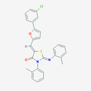 molecular formula C28H21ClN2O2S B335538 5-{[5-(3-Chlorophenyl)-2-furyl]methylene}-3-(2-methylphenyl)-2-[(2-methylphenyl)imino]-1,3-thiazolidin-4-one 
