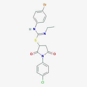 1-(4-chlorophenyl)-2,5-dioxopyrrolidin-3-yl N'-(4-bromophenyl)-N-ethylcarbamimidothioate